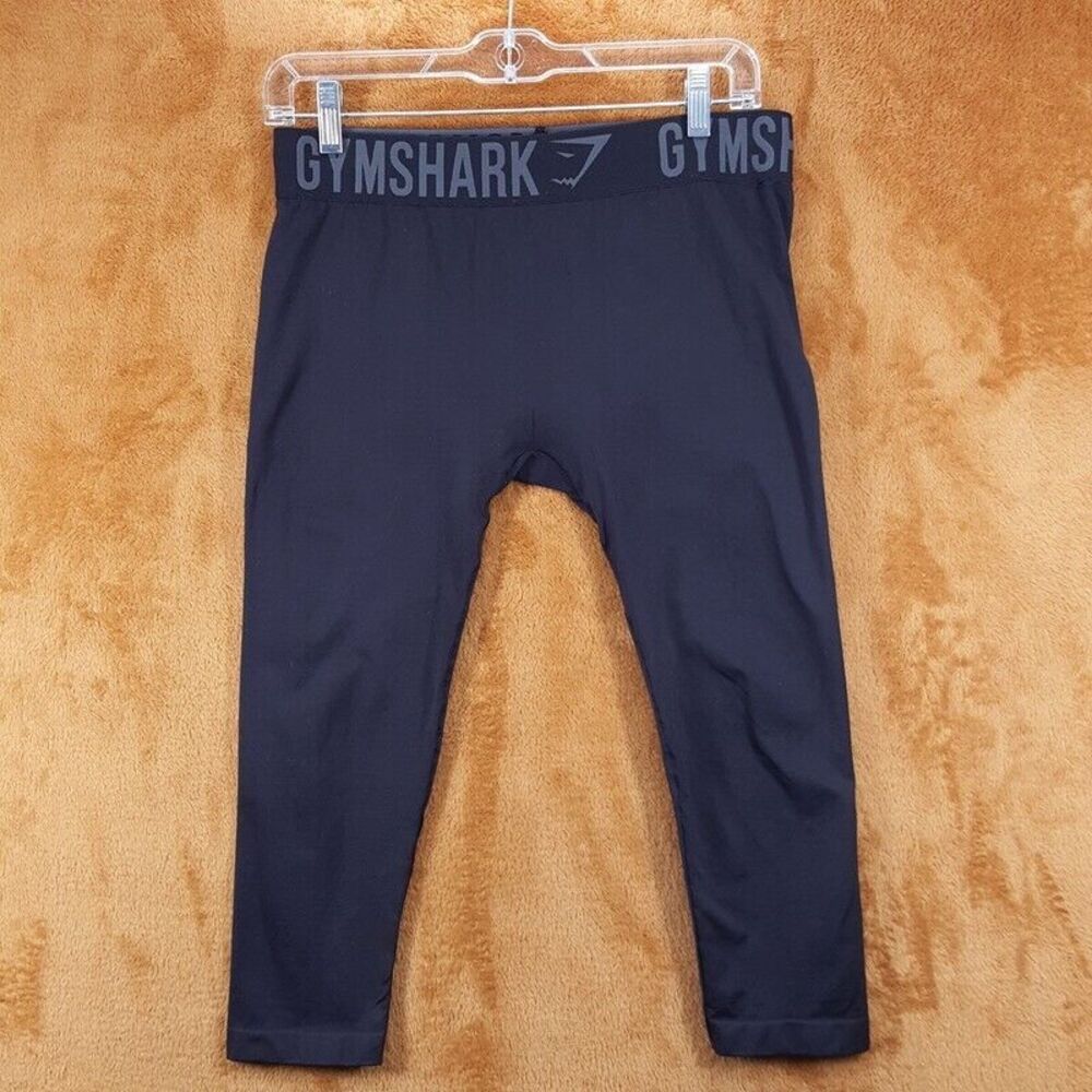 GYMSHARK Leggings Womens Small Black Pull On Crop Logo Elastic Waistband